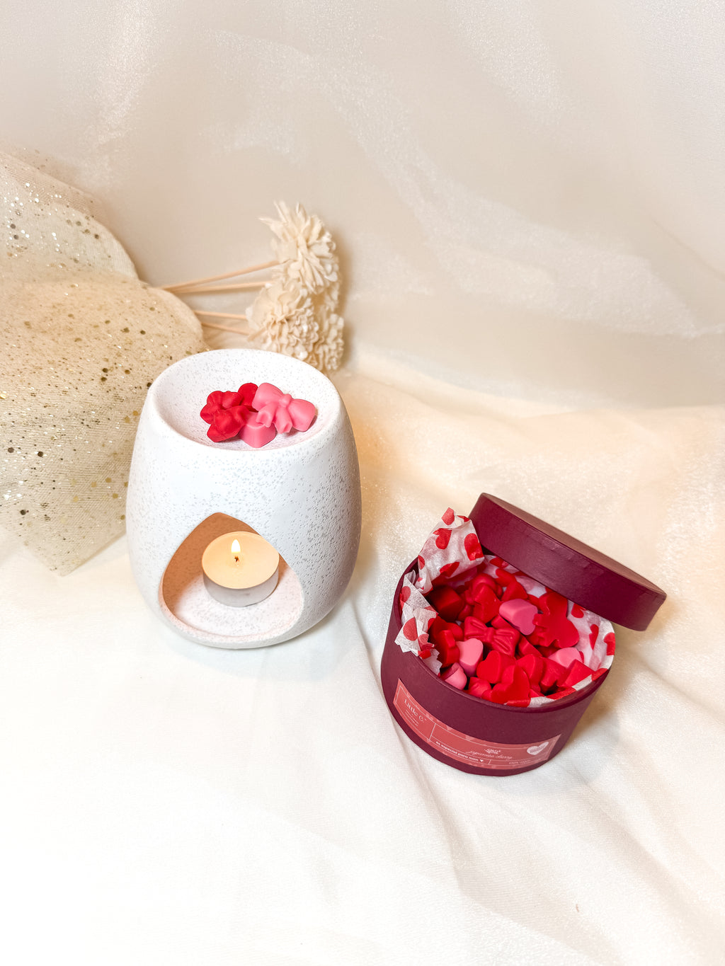 Queimador Prata Areado + Caixa de Wax Melt "Amor"