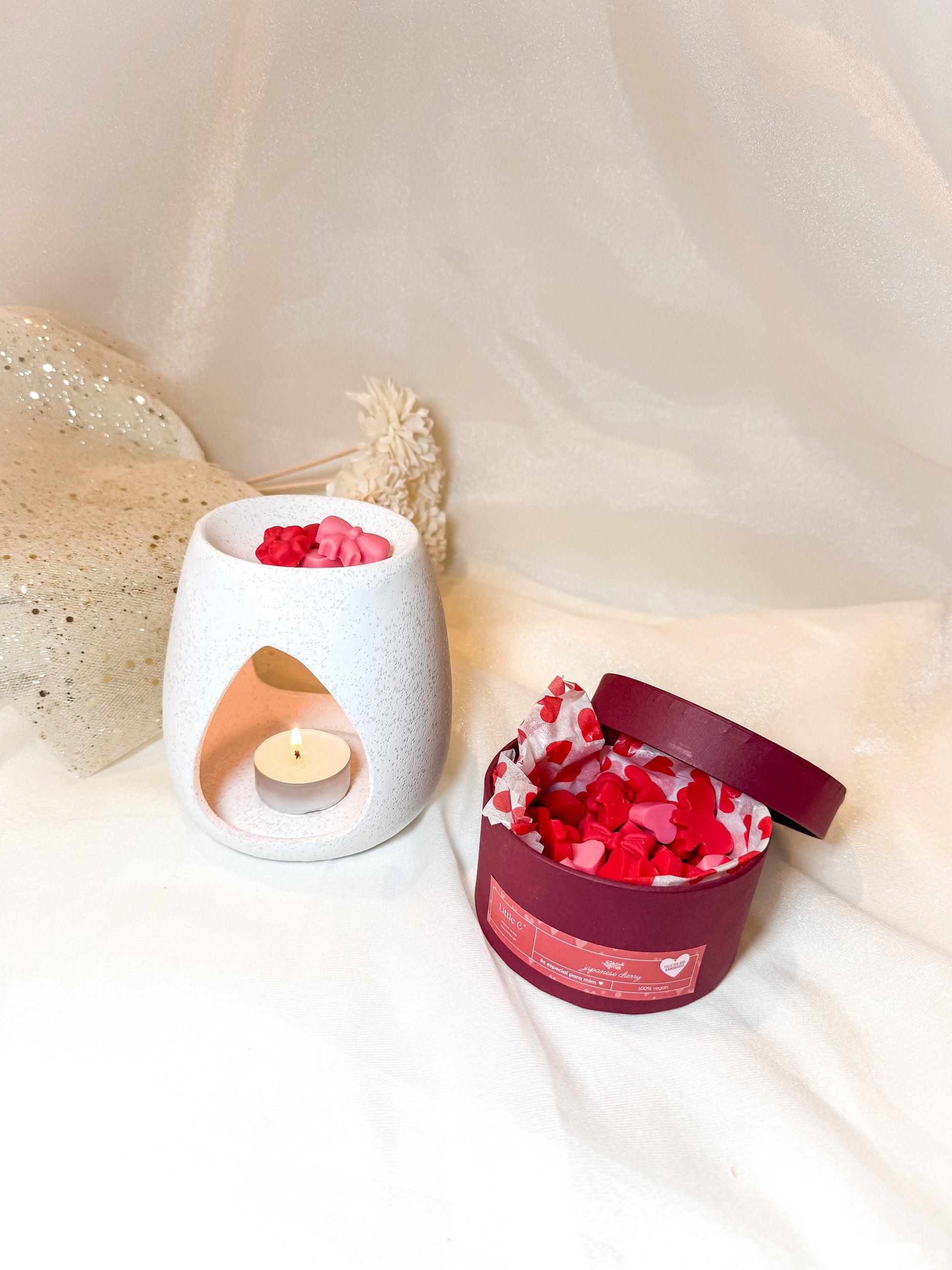Queimador Prata Areado + Caixa de Wax Melt "Amor"