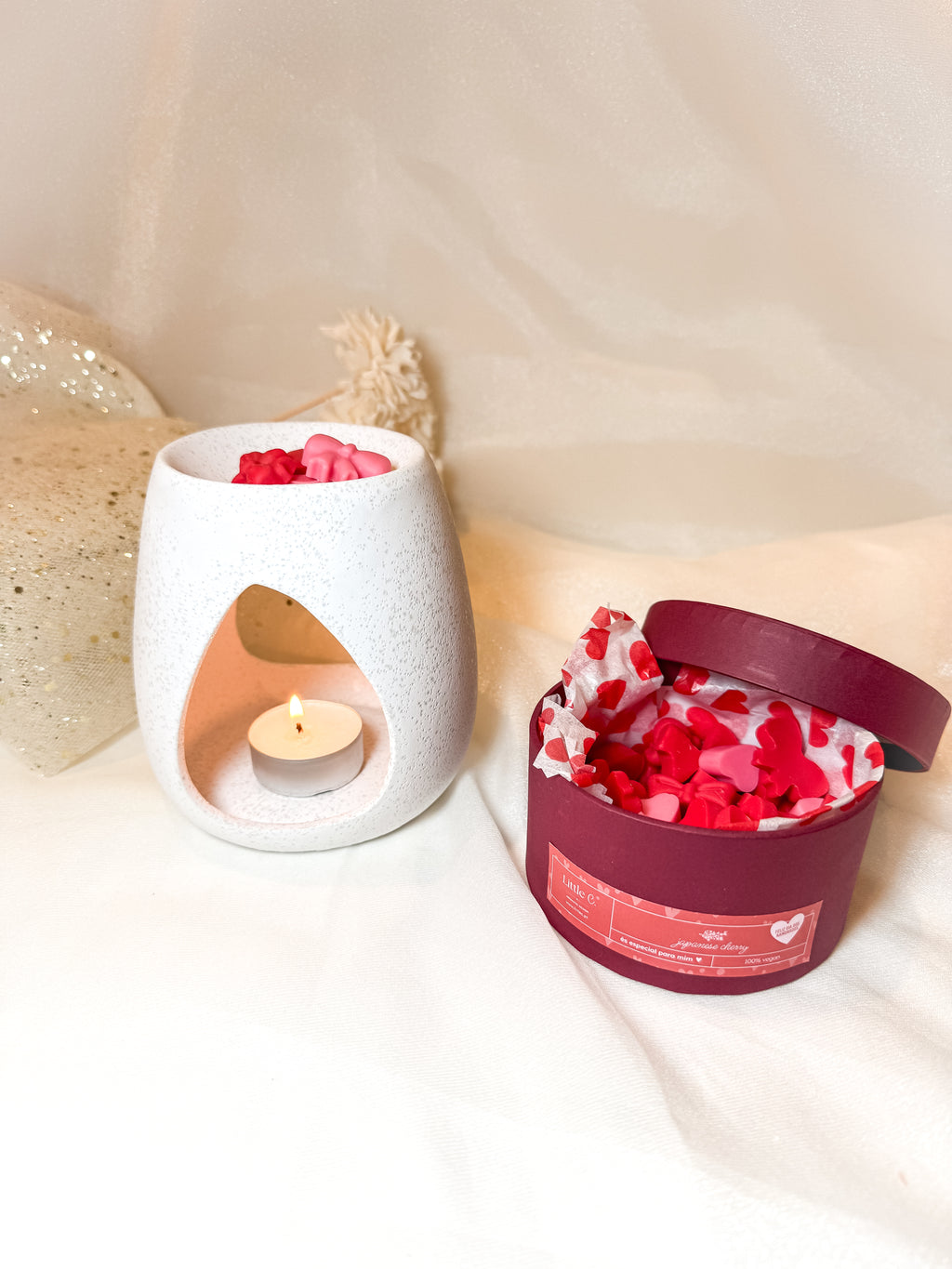 Queimador Prata Areado + Caixa de Wax Melt "Amor"