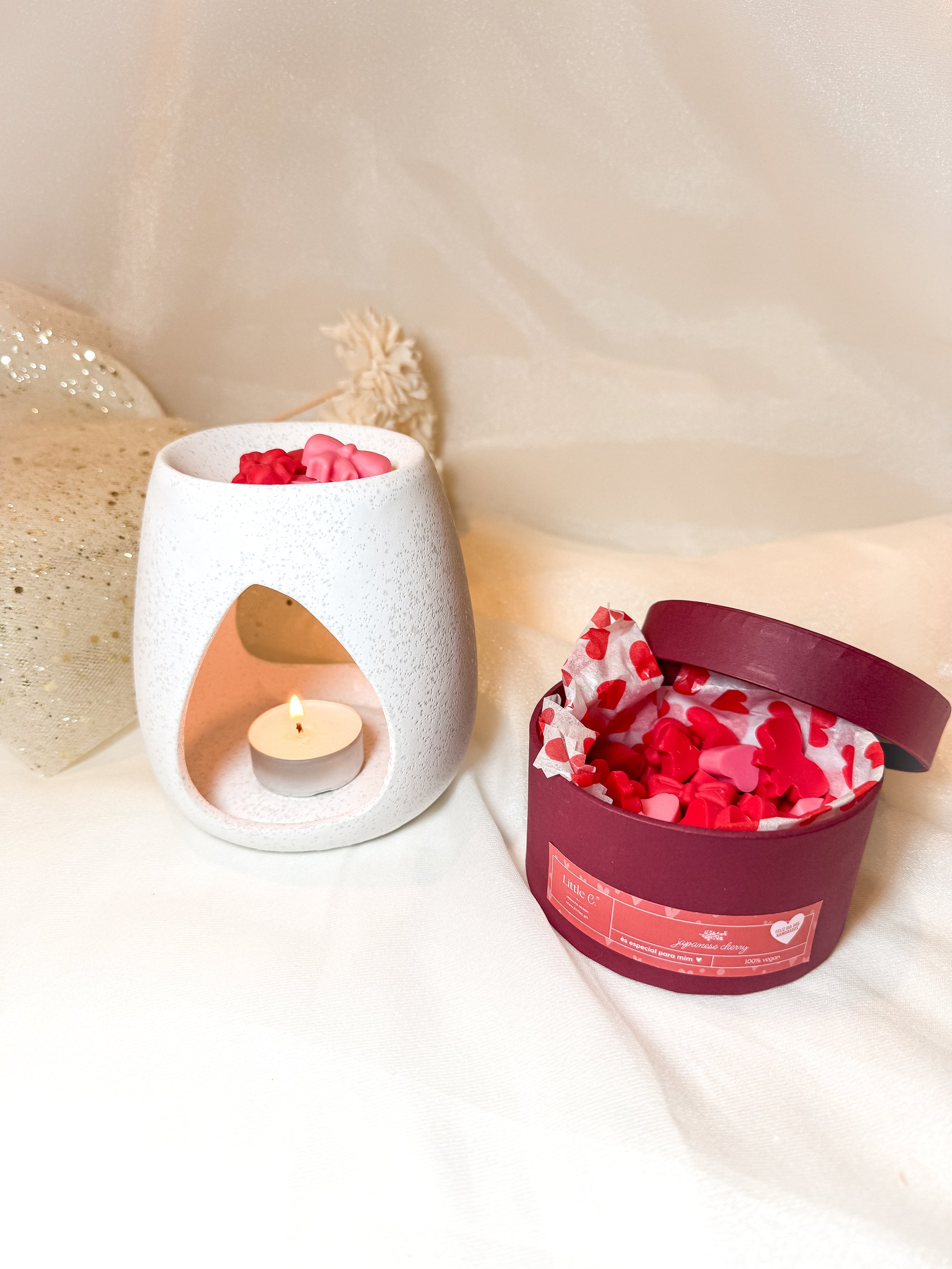 Queimador Prata Areado + Caixa de Wax Melt "Amor"