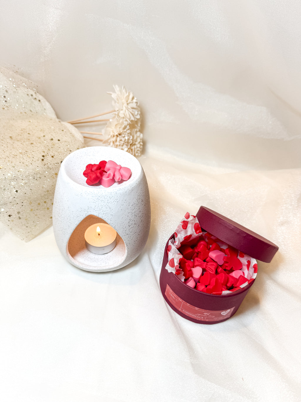 Queimador Prata Areado + Caixa de Wax Melt "Amor"