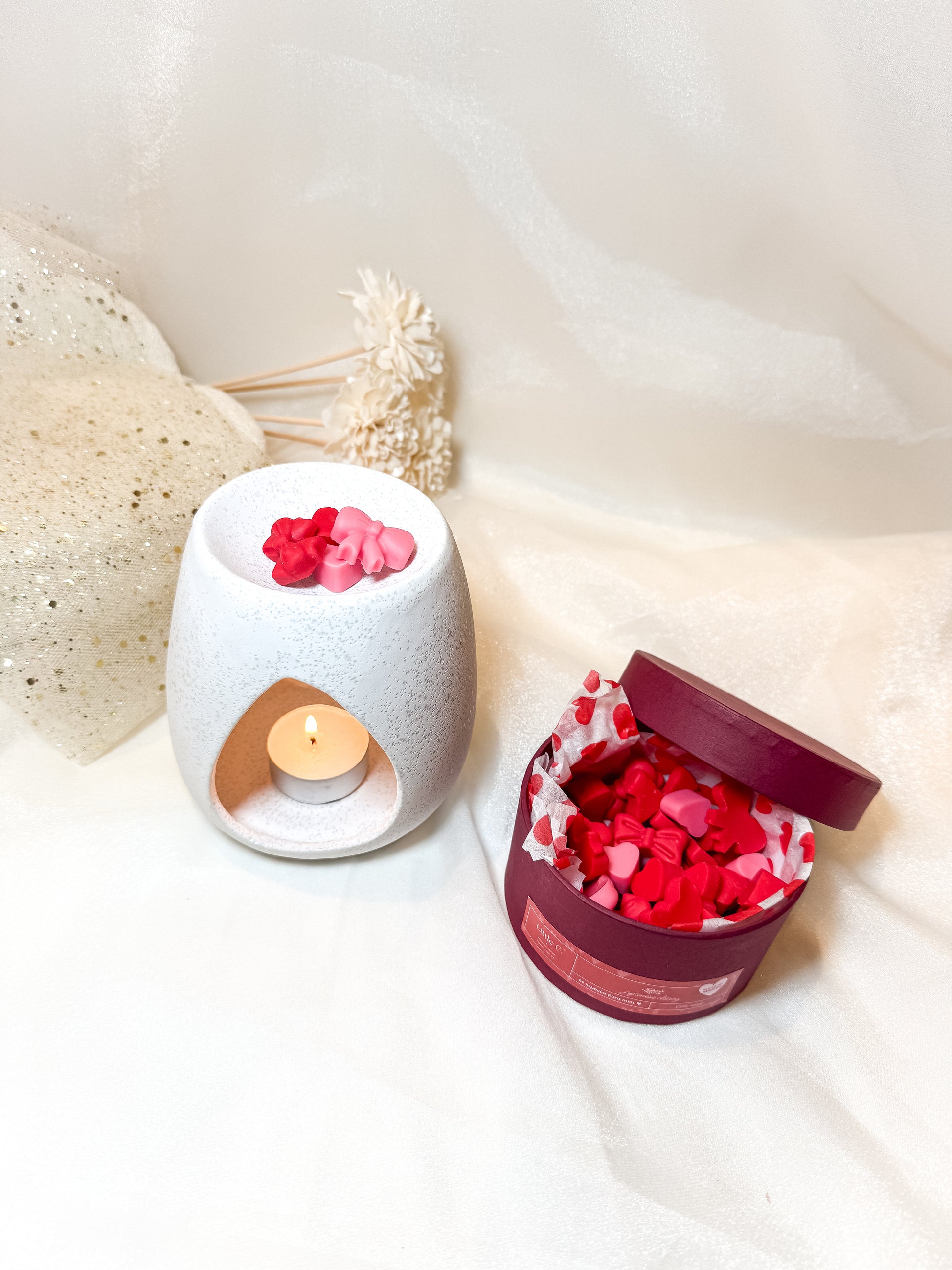 Queimador Prata Areado + Caixa de Wax Melt "Amor"