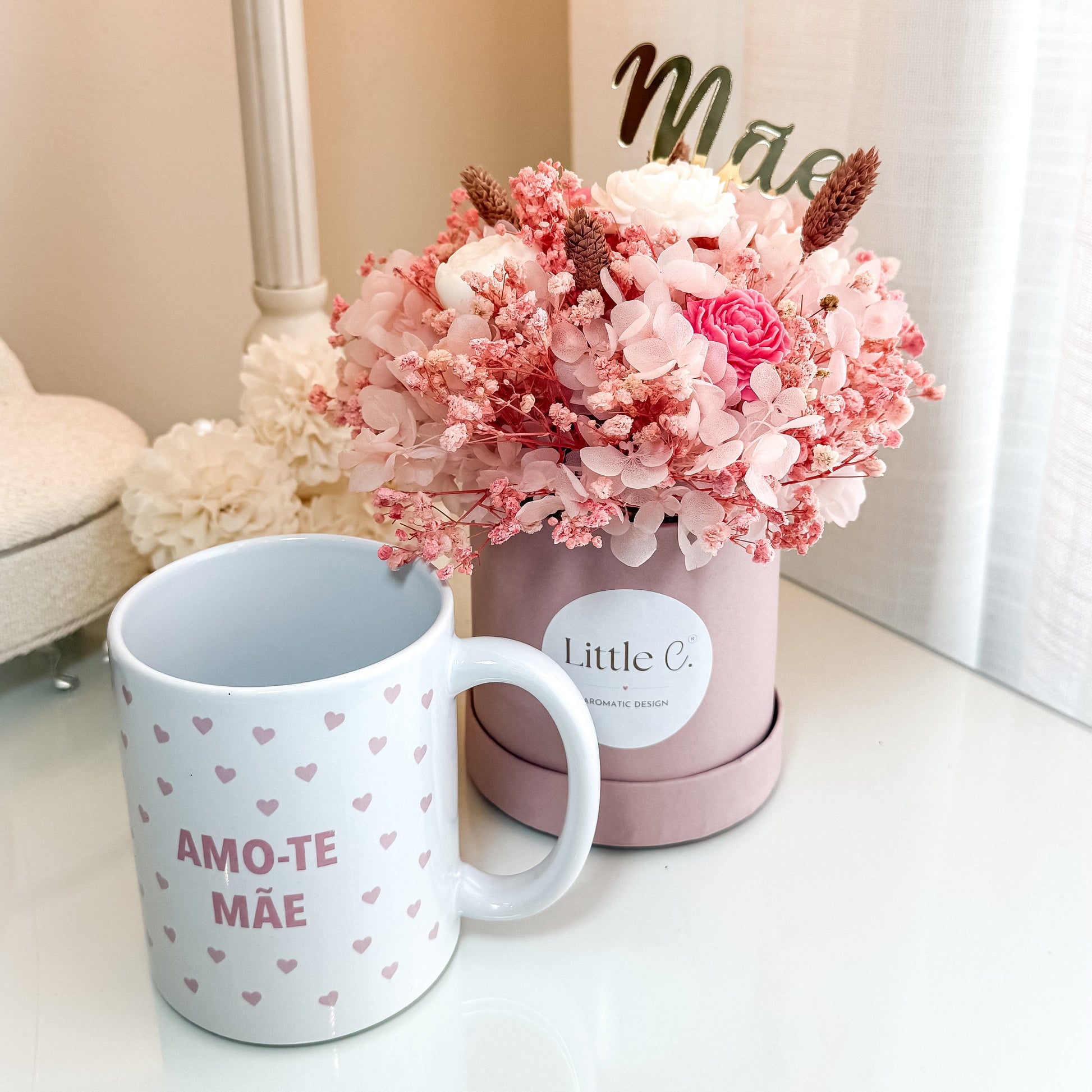 Conjunto Dia da Mãe | Bouquet Aromático + Caneca "Amo-te Mãe"