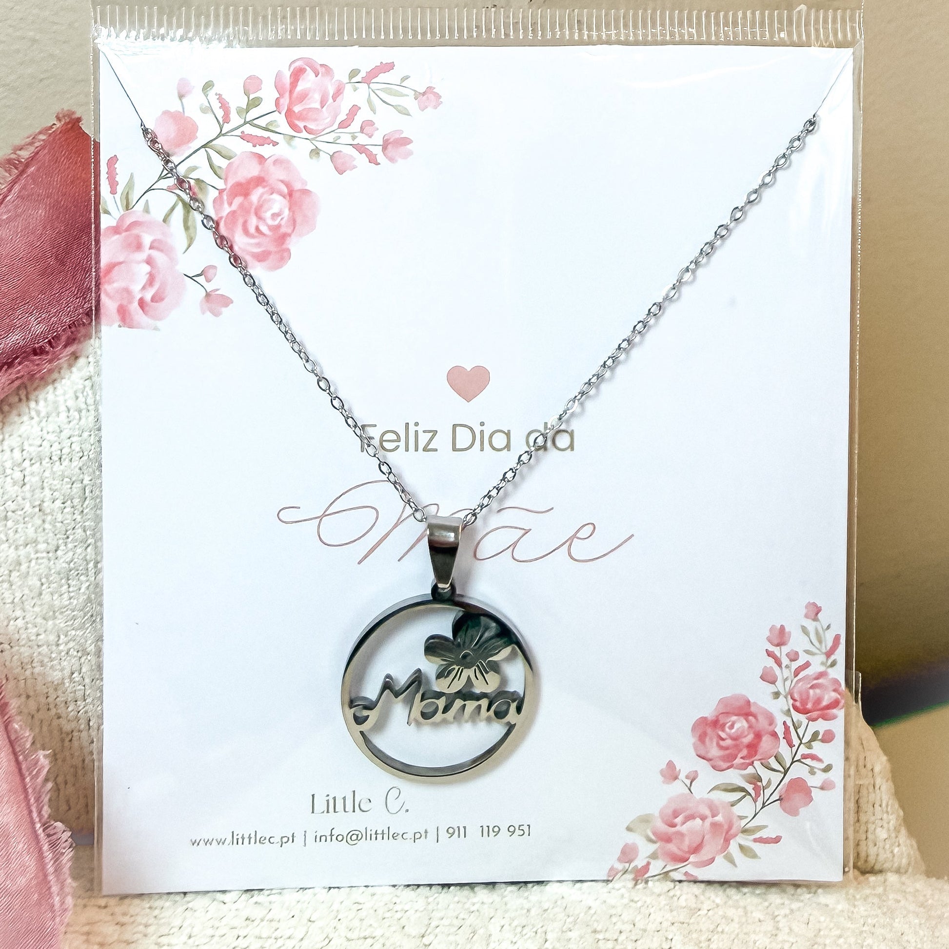 Colar Mamã Flor Prateado | Dia da Mãe (Aço Inoxidável)
